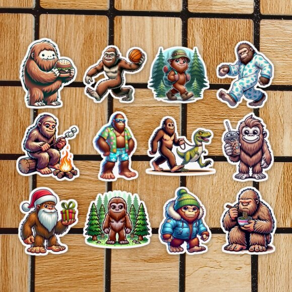 Sasquatch Bigfoot Sticker Pack of 12 Vinyl Stickers Waterproof Sticker Set - Picture 1 of 4